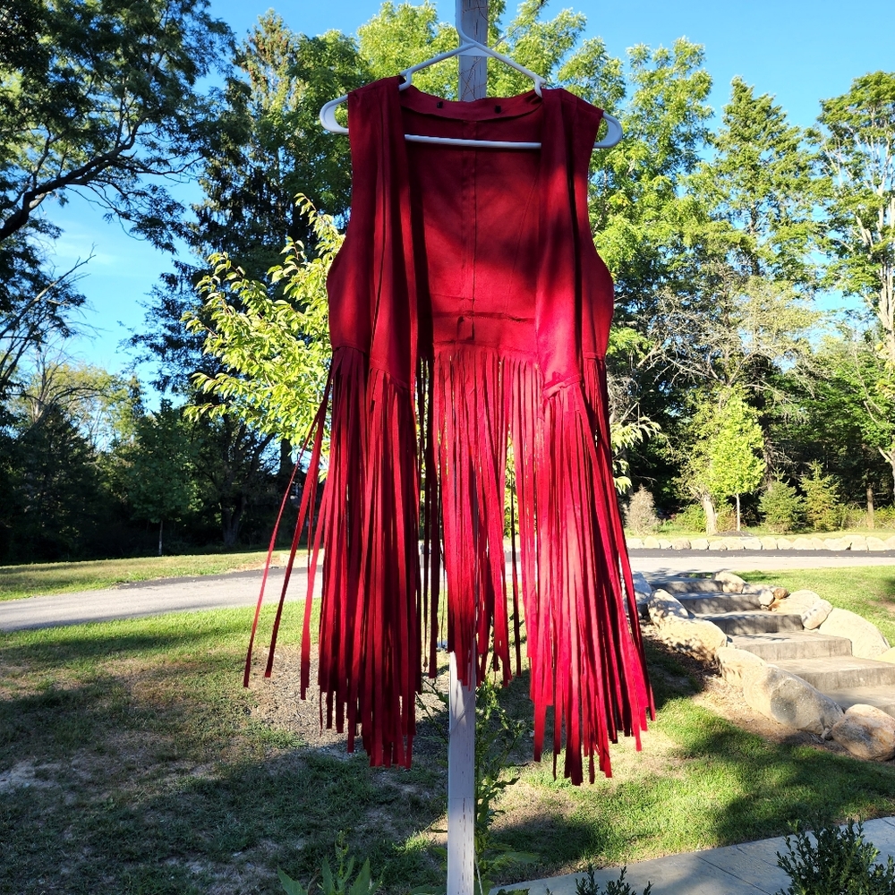 Red fringe hippie vest